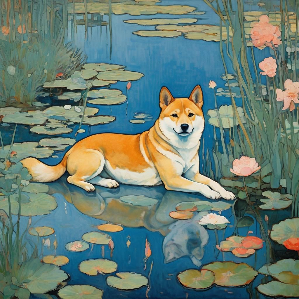 Shiba Inu in Ukiyo-e Impressionist Style