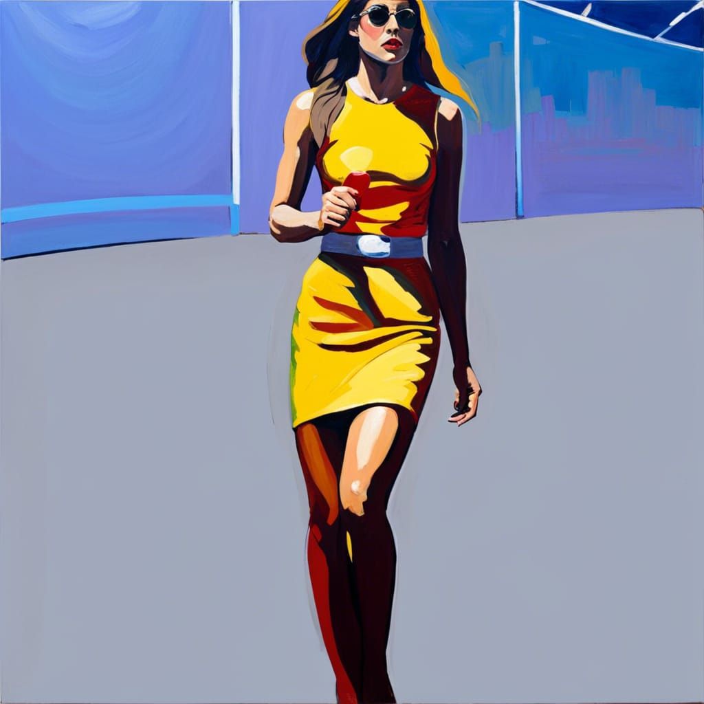 Woman at Racetrack in Neo-Impressionist Oil Painting