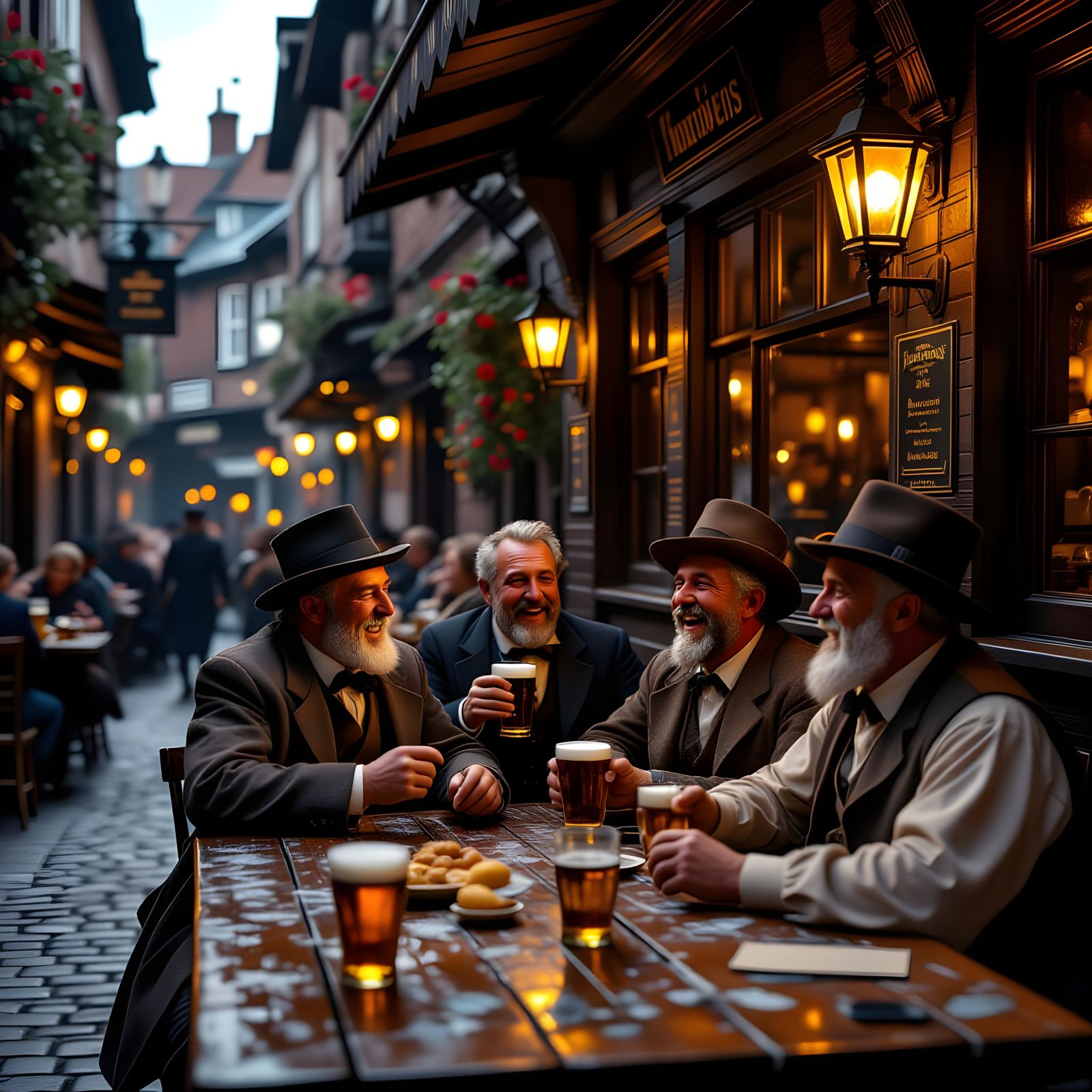 1890s Tavern Scene: Patrons Enjoying Camaraderie in Warm Lig...