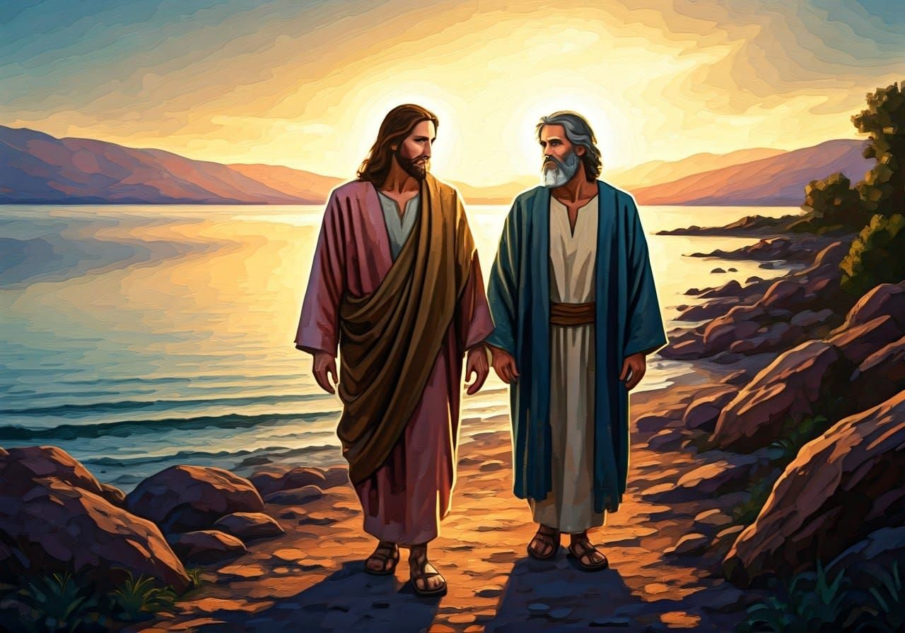 Style of John Singer Sargent, Jesus and Peter walking by the...