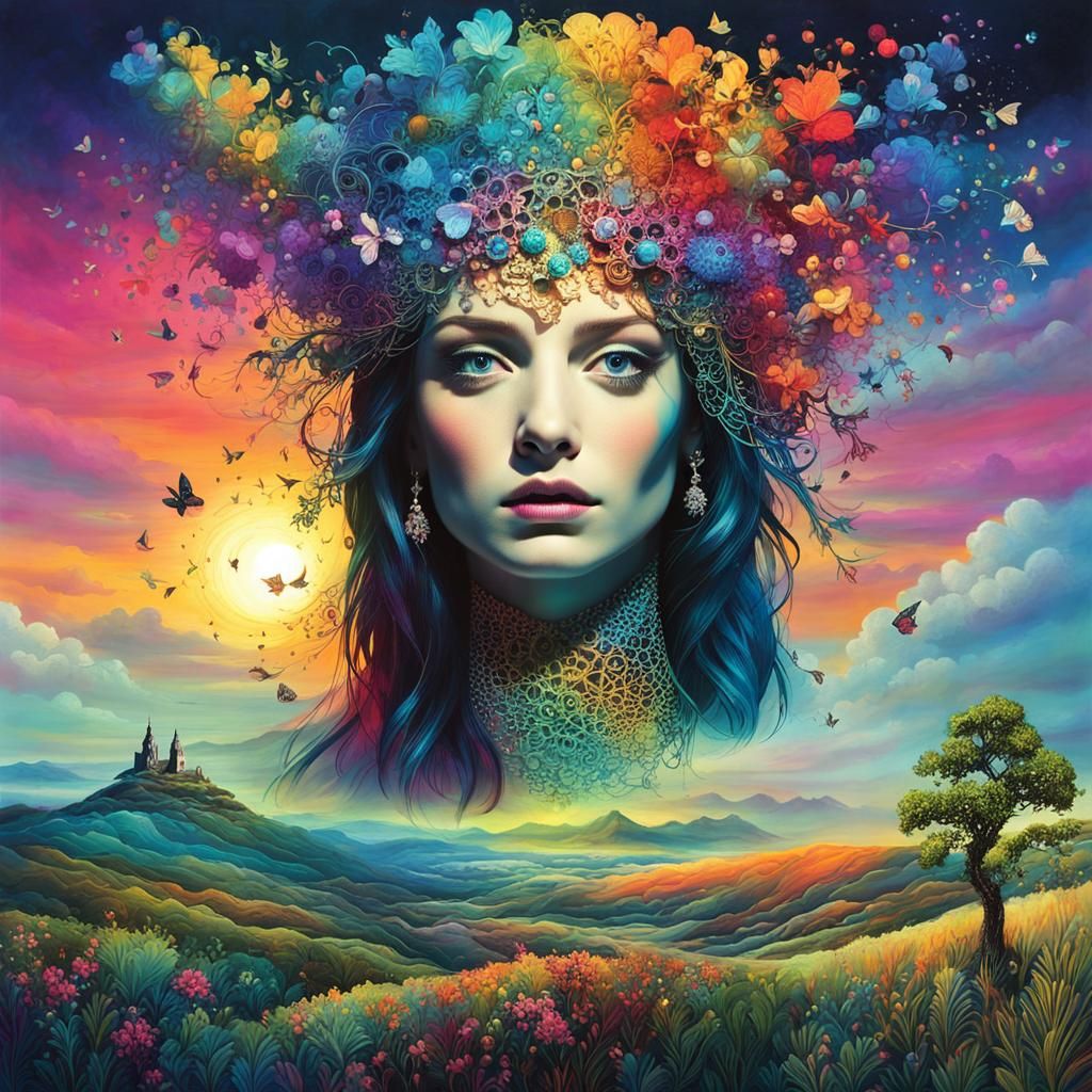 Multicoloured Fantasy Art: Fairy Eyrie at Sunset