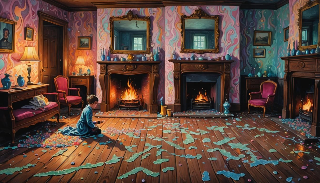 Surreal Ghostly Gathering in Abandoned Room