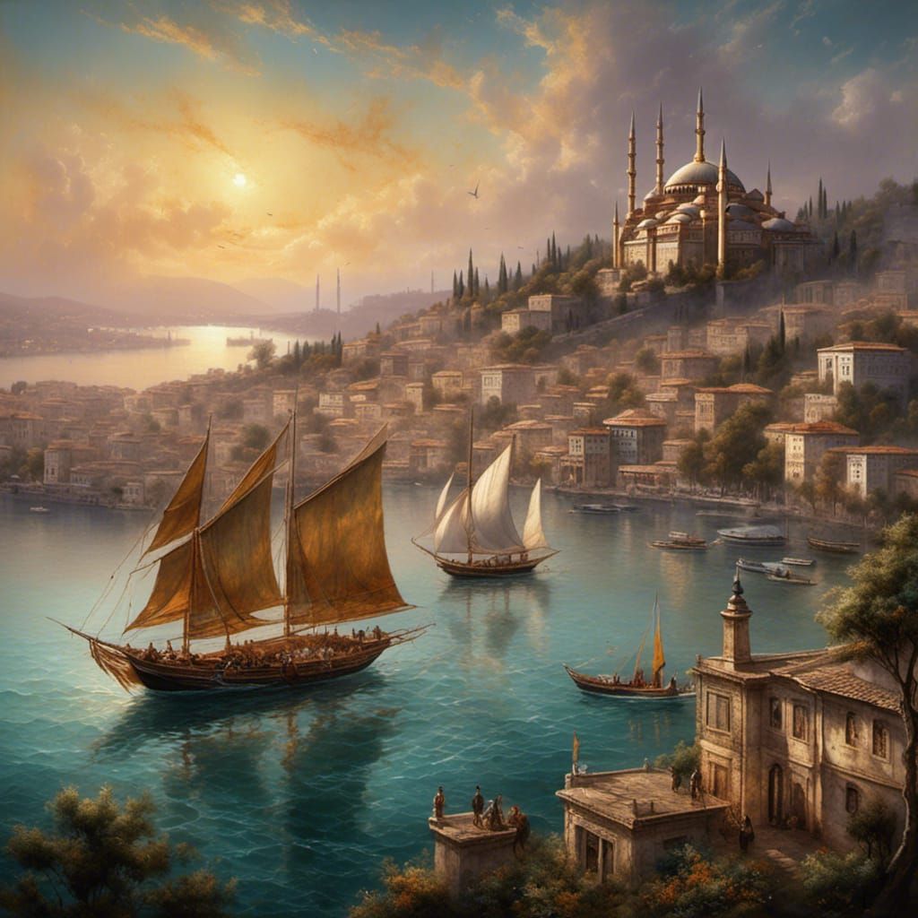 Ottoman Era Sampan Sails the Bosphorus