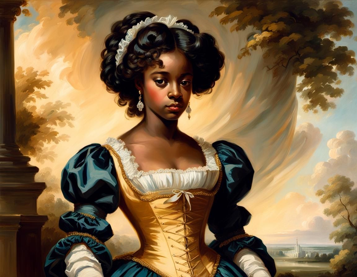 Regency Portrait of a Black Girl in Bridgerton Style