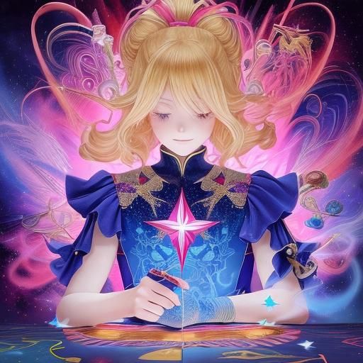 Anime Tarot Reader with Phoenix Ribbons and Sparkles