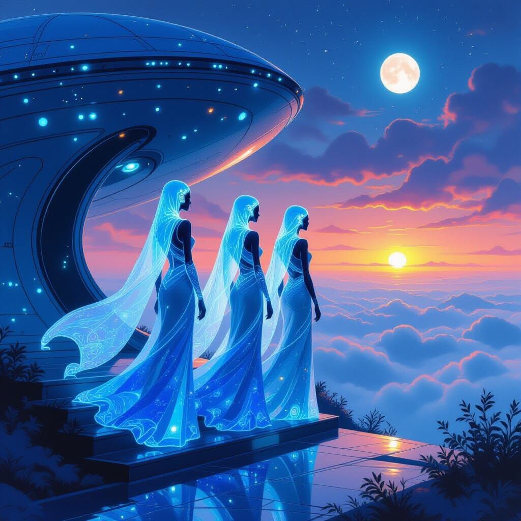 Alien Ladies from Neptune Arrive on Earth in Gouache Paintin...