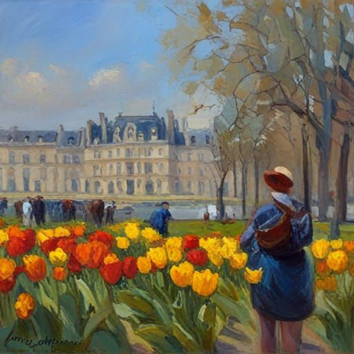 Tulips in the Tuileries: Oil Painting