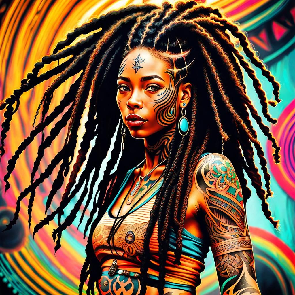 Dreadlocked Woman at a Techno Rave: Visionary Art