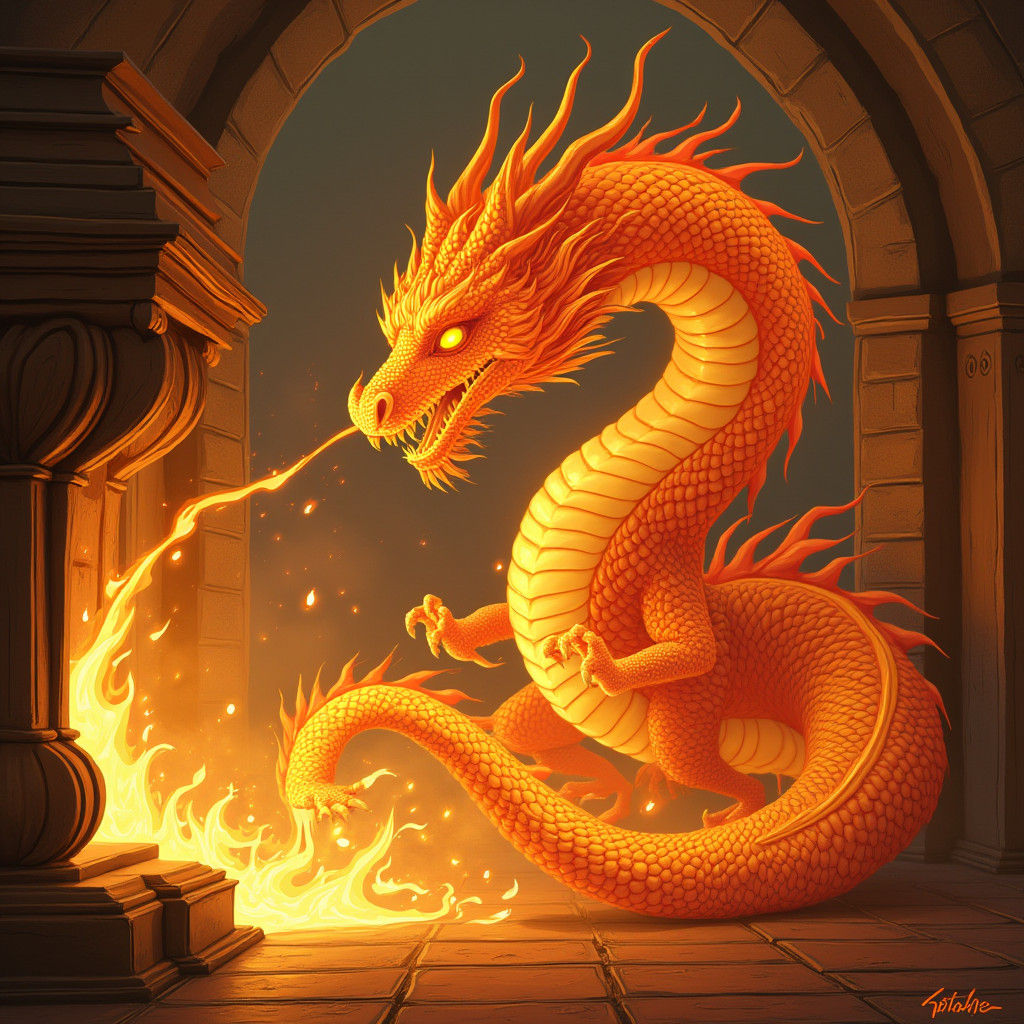 Fiery Dragon Ignites Fireplace: Concept Art