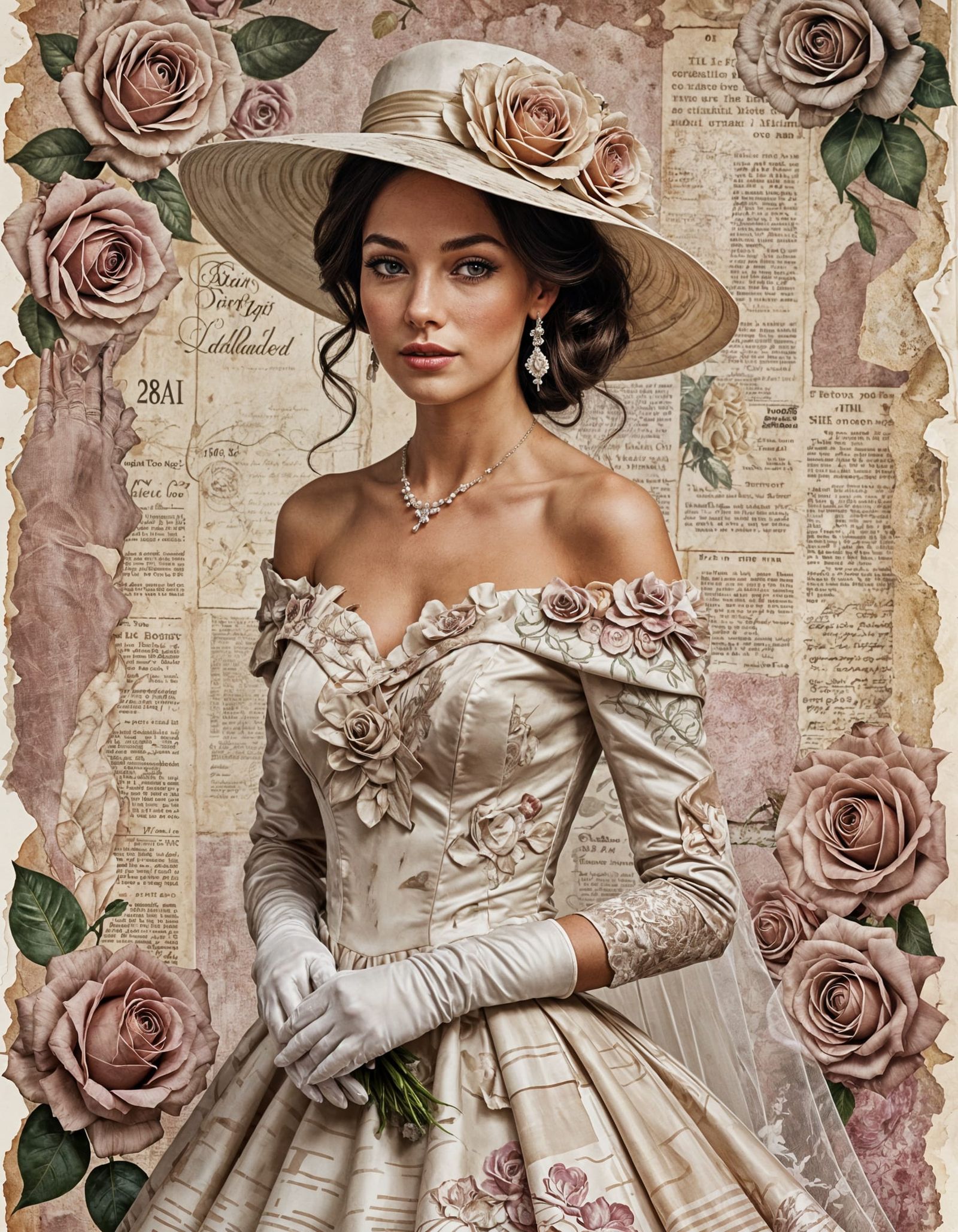 Vintage Wedding Poster of Woman in Mauve and Ivory