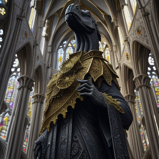 Gothic Dinosaur Meets Sagrada Familia in Whimsical Ink Art