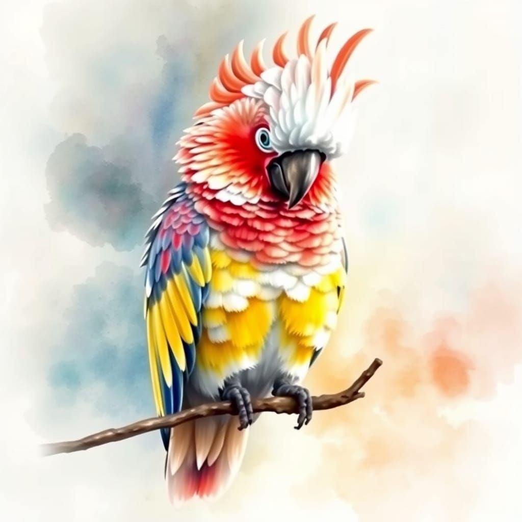 Vibrant Cockatoo in Watercolor Style