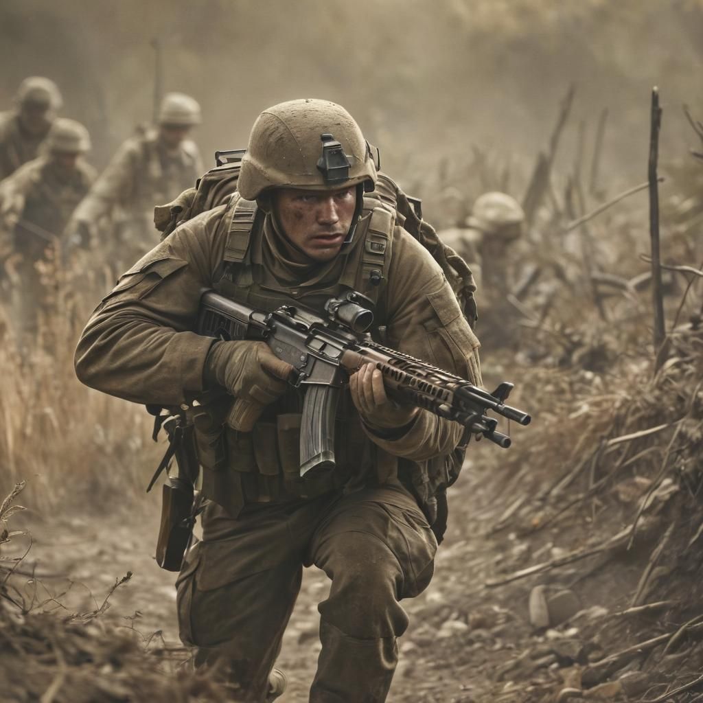 Soldier in Battlefield: Cinematic Film Still