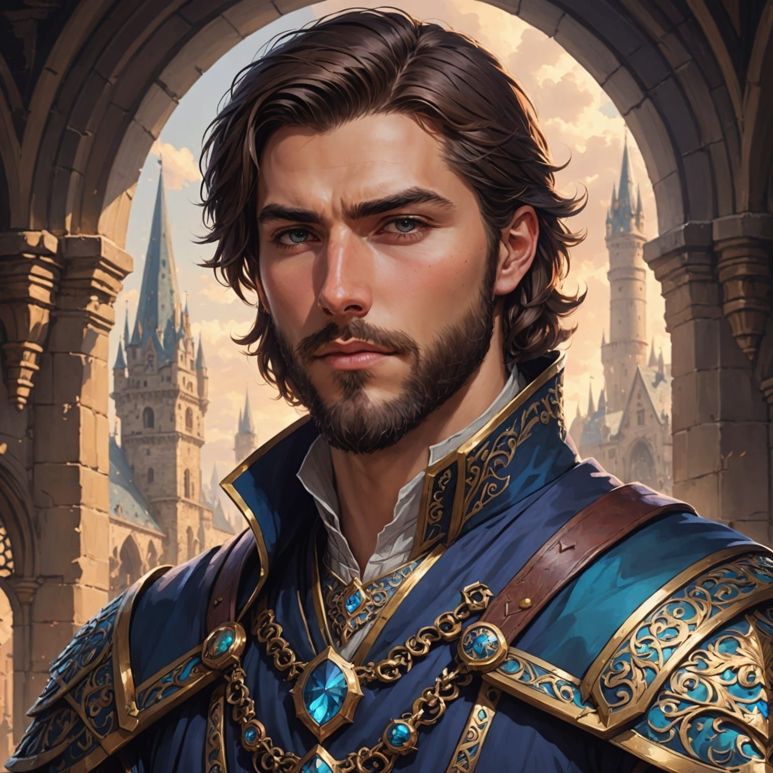 Handsome Young Lord with Beard, Anime Style