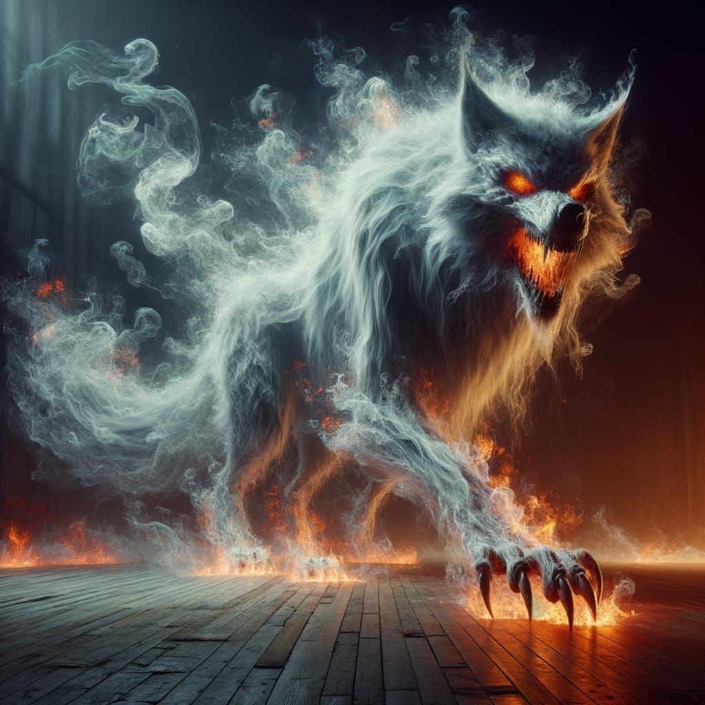 Ethereal Ghost Wolf in Hyperrealistic Flames