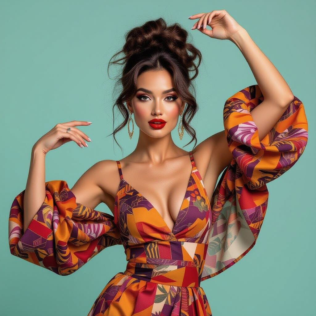 Charming Woman's Kinetic Dance with Shape-Shifting Fabric