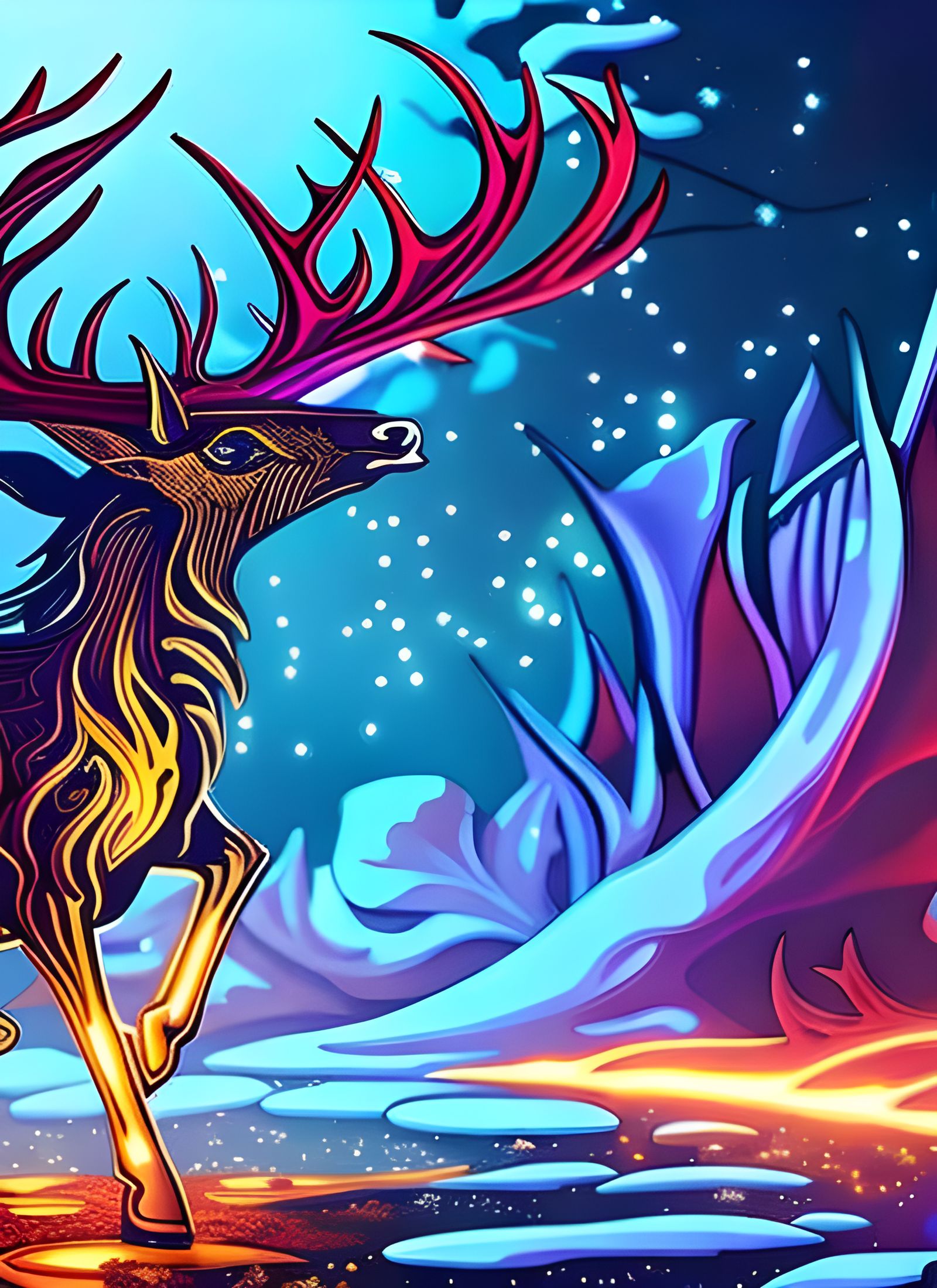 Christmas Deer Elemental Digital Artwork