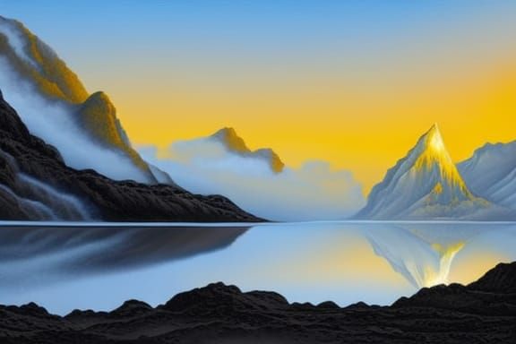 Lava Lake in Mountain Landscape: Fantasy Painting