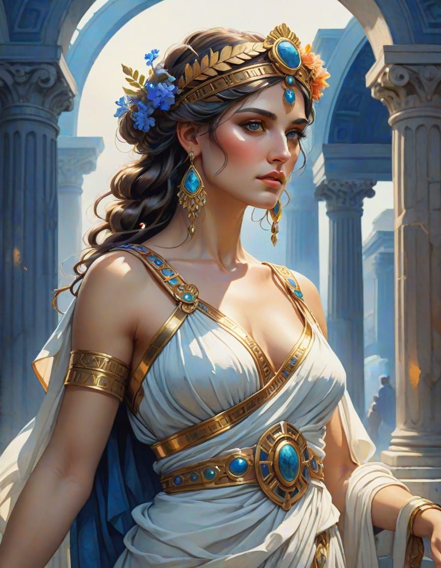 Elegant Goddess in Whimsical Watercolor Style