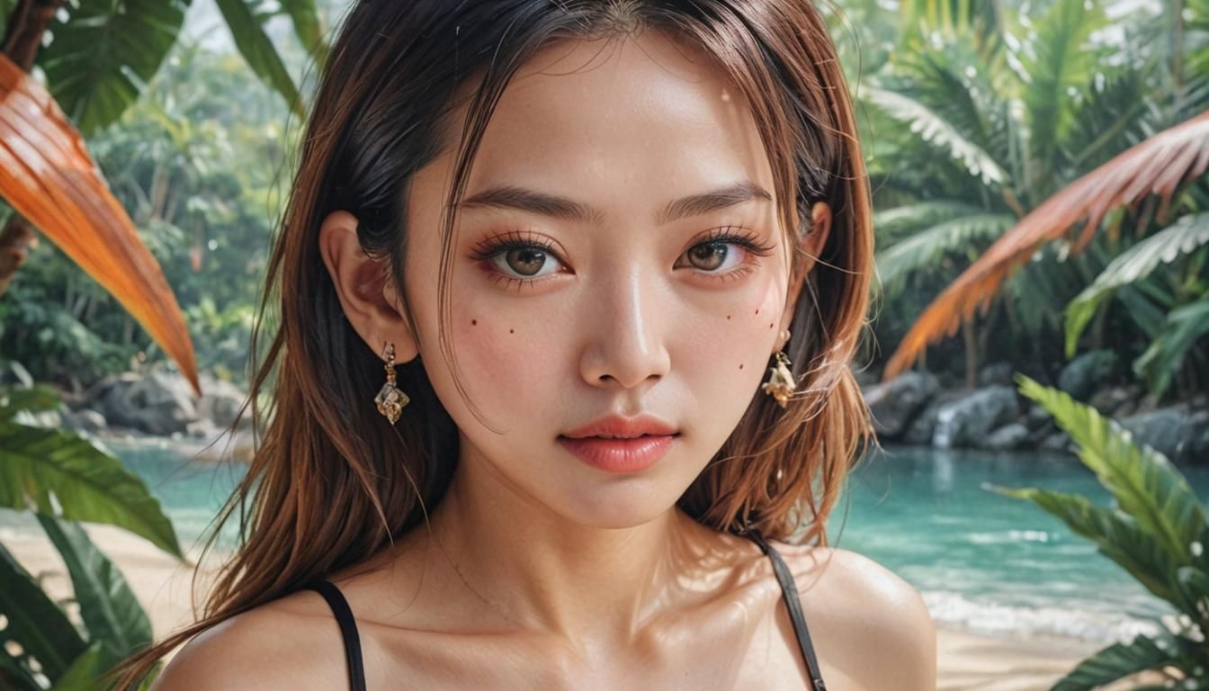 Hyperrealistic Portrait of a Woman in Paradise