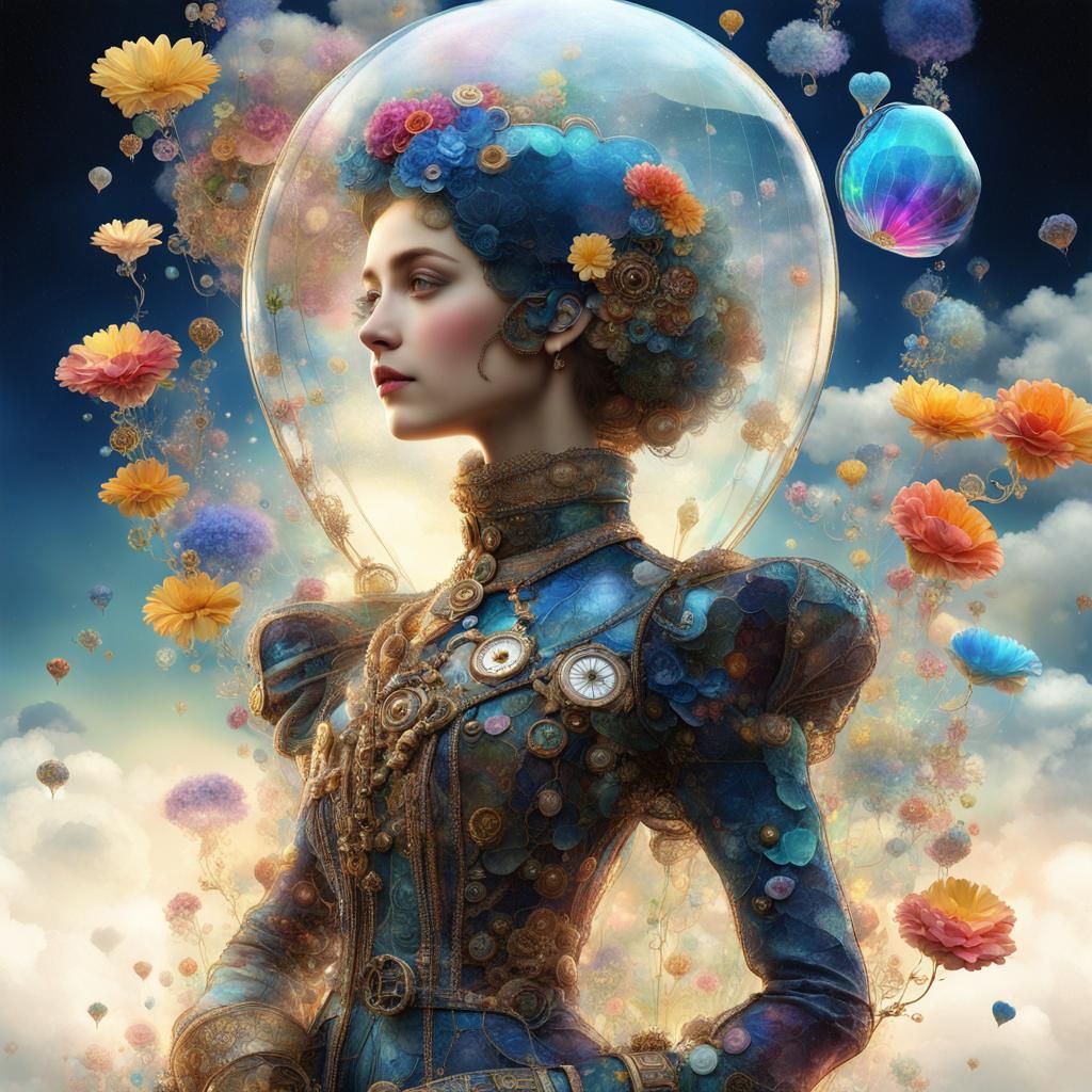 Steampunk Rococo Glass Flowers in Klimt Style