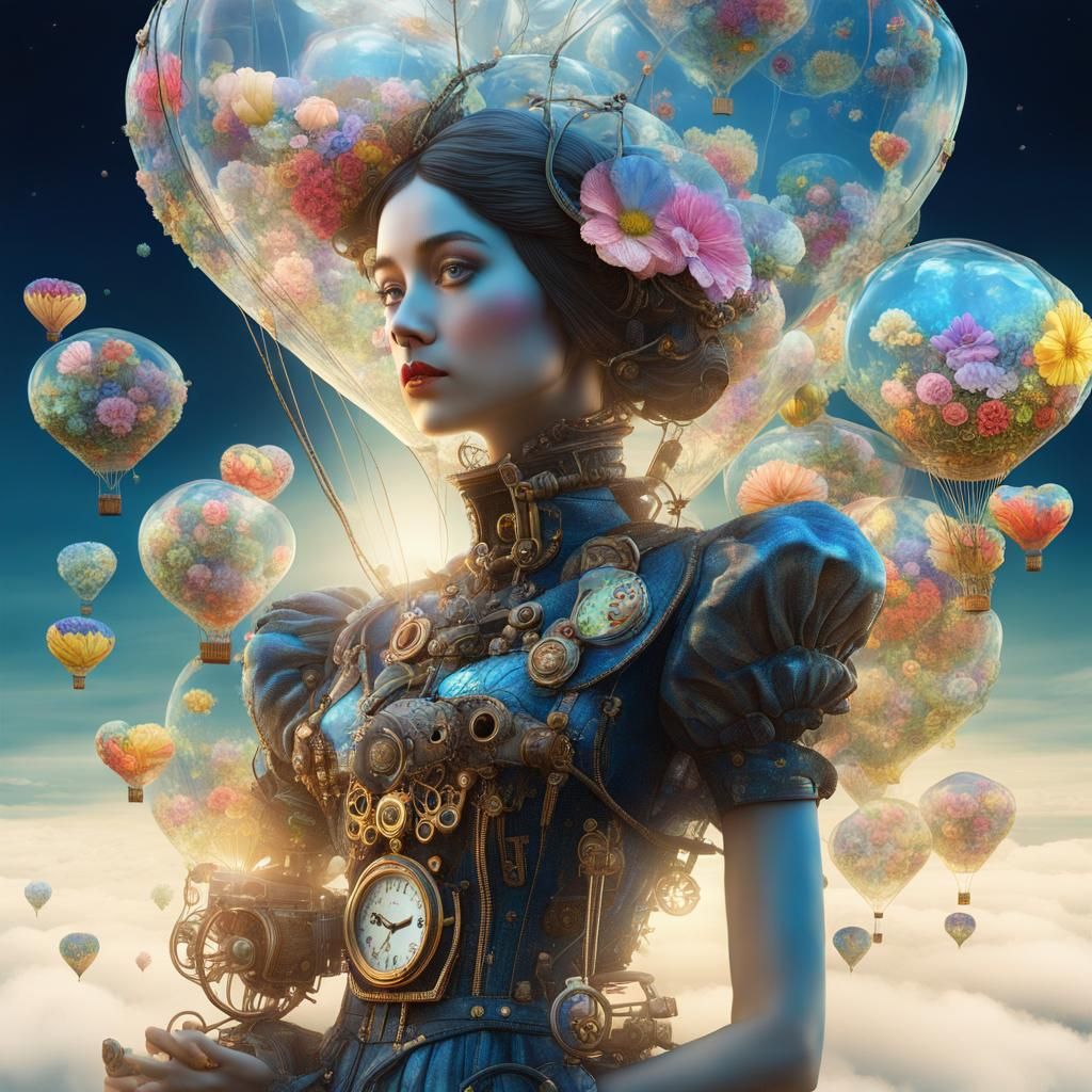Steampunk Rococo Hot Air Balloon in Klimt Style