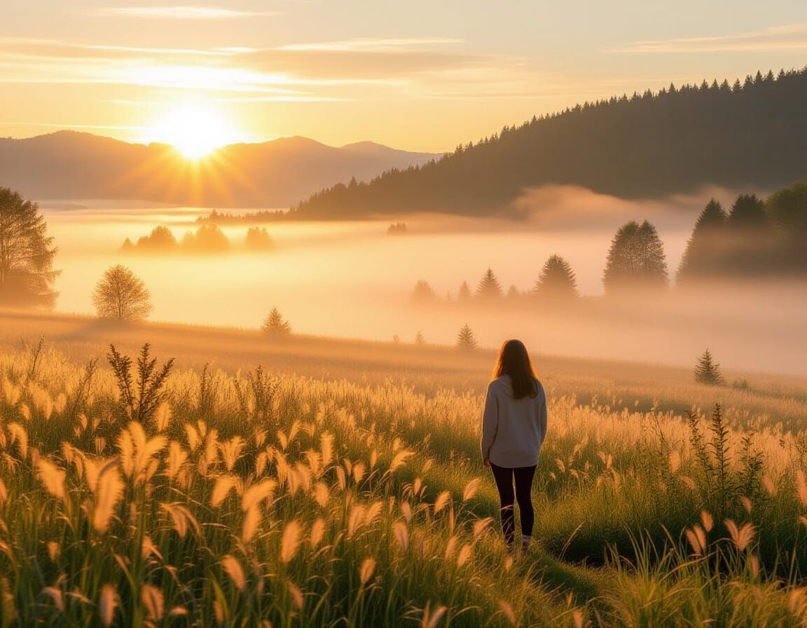 Serene Sunrise Landscape with Soft Morning Light