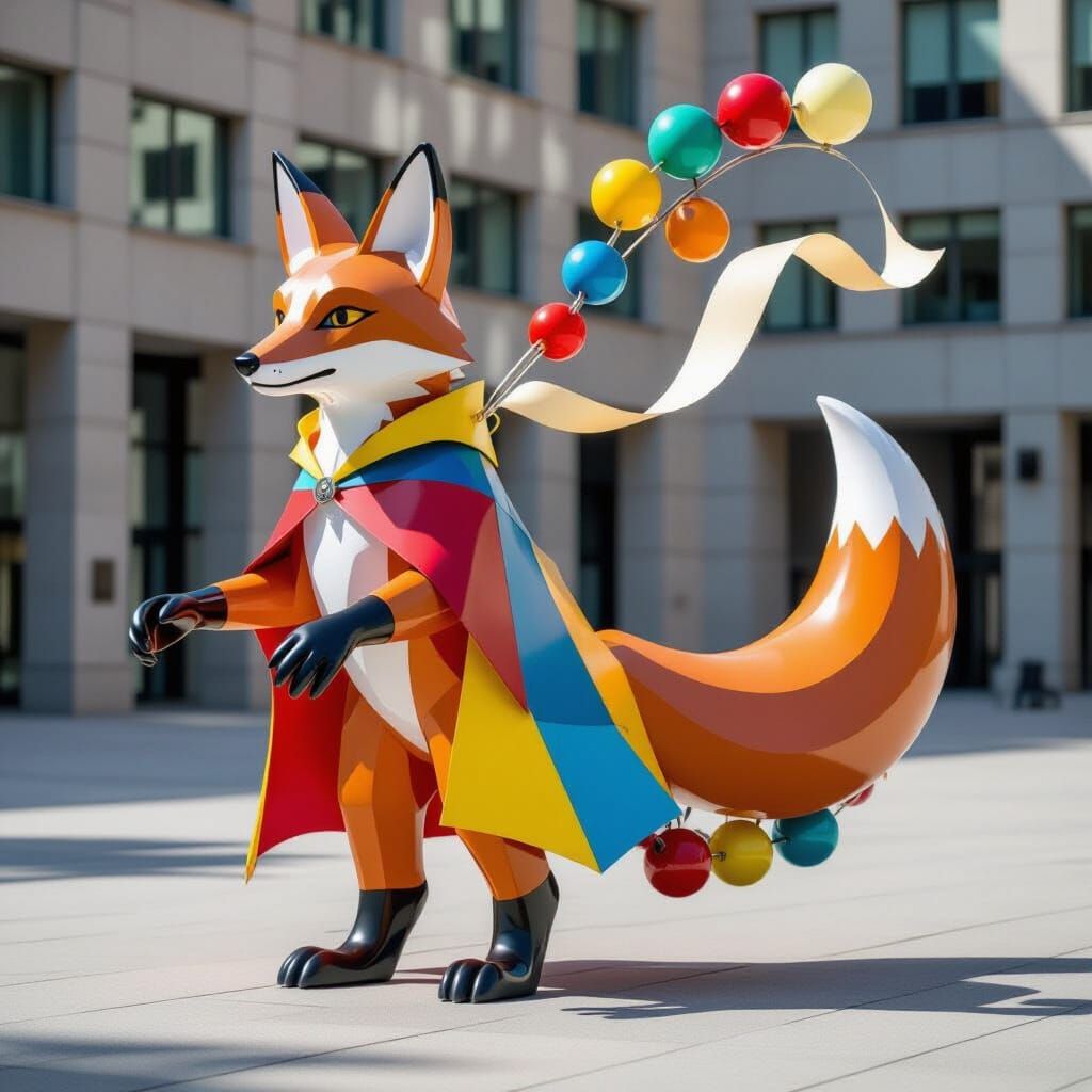 Kinetic Fox Sculpture in Abstract Style