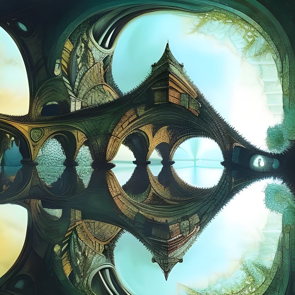 Hexagonal Fractal Glass Bridges in Escher Style