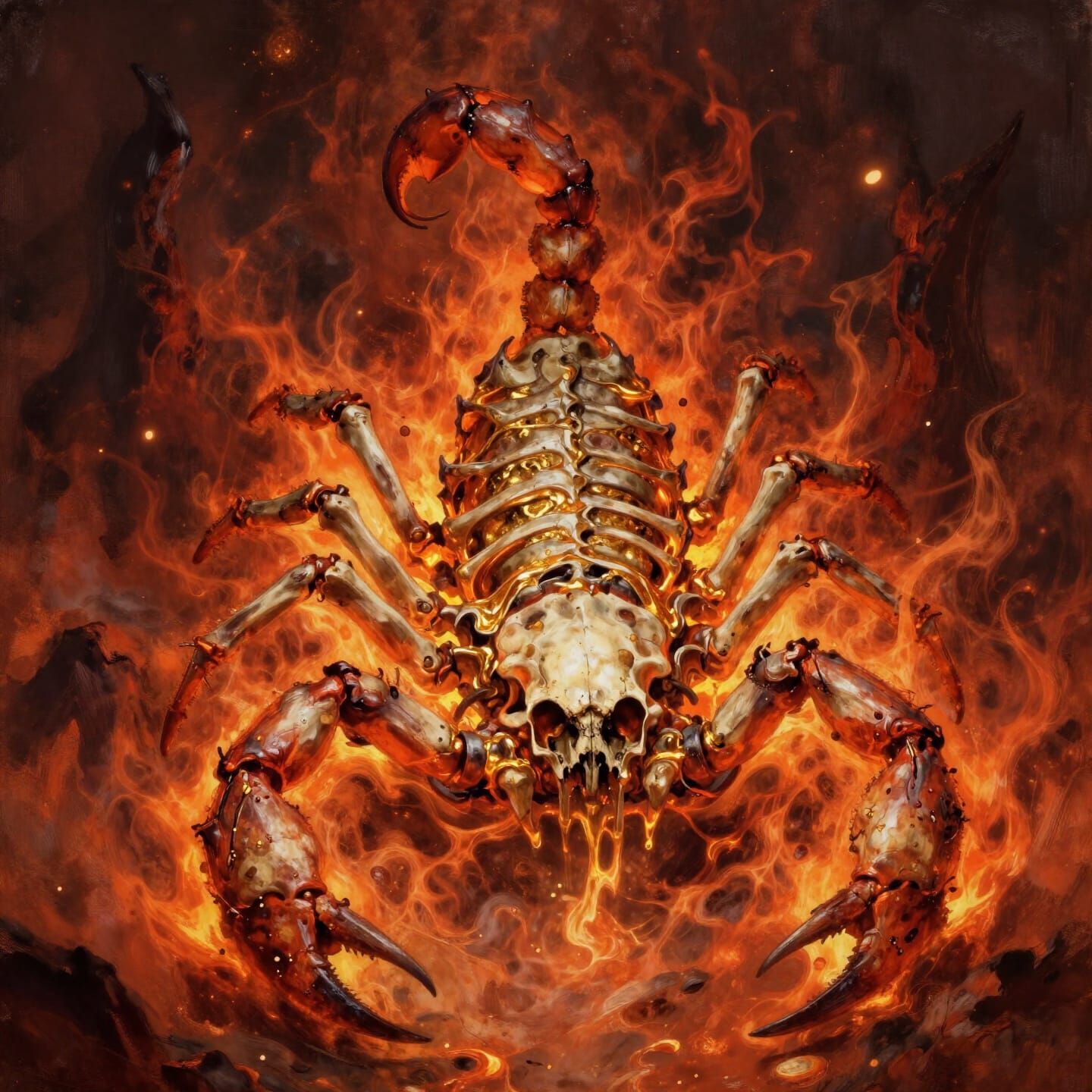 Bone and Flame Demonic Scorpion with Gold Lava Flow
