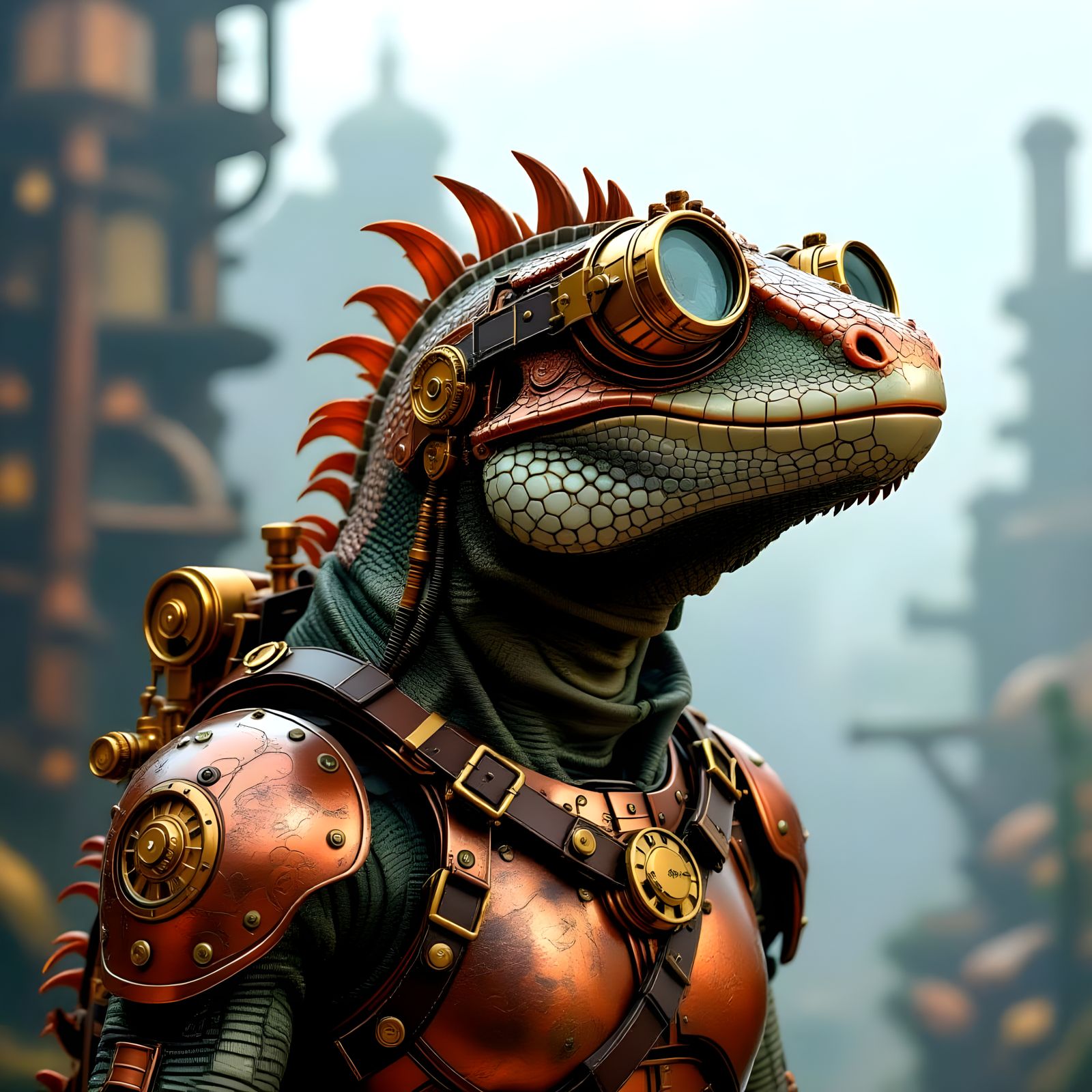 Steampunk Lizard in Victorian-Inspired Gear