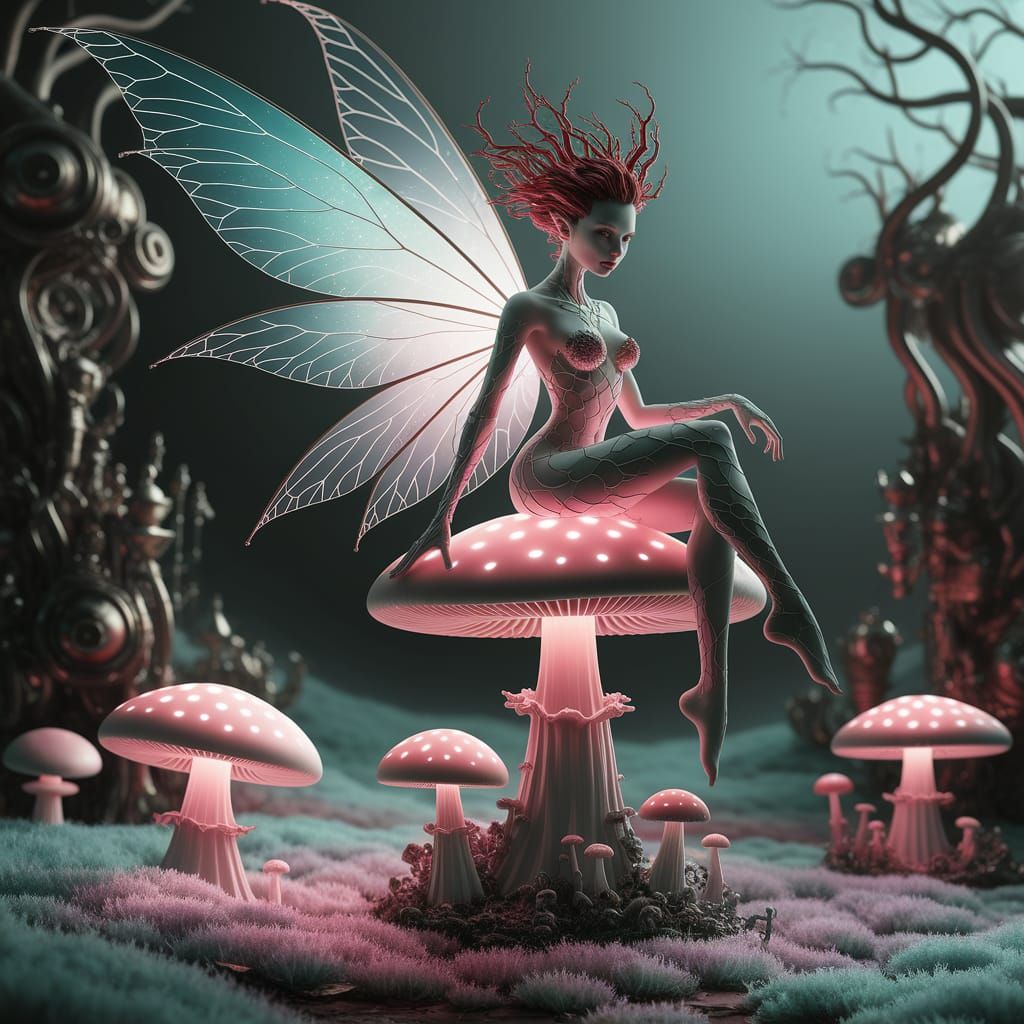 Enchanted Gothic Fairy in Bioluminescent Forest