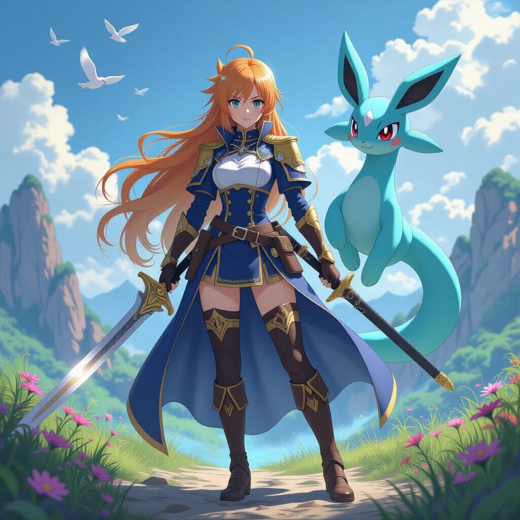 Asuna in Fantasy Landscape, Anime Style