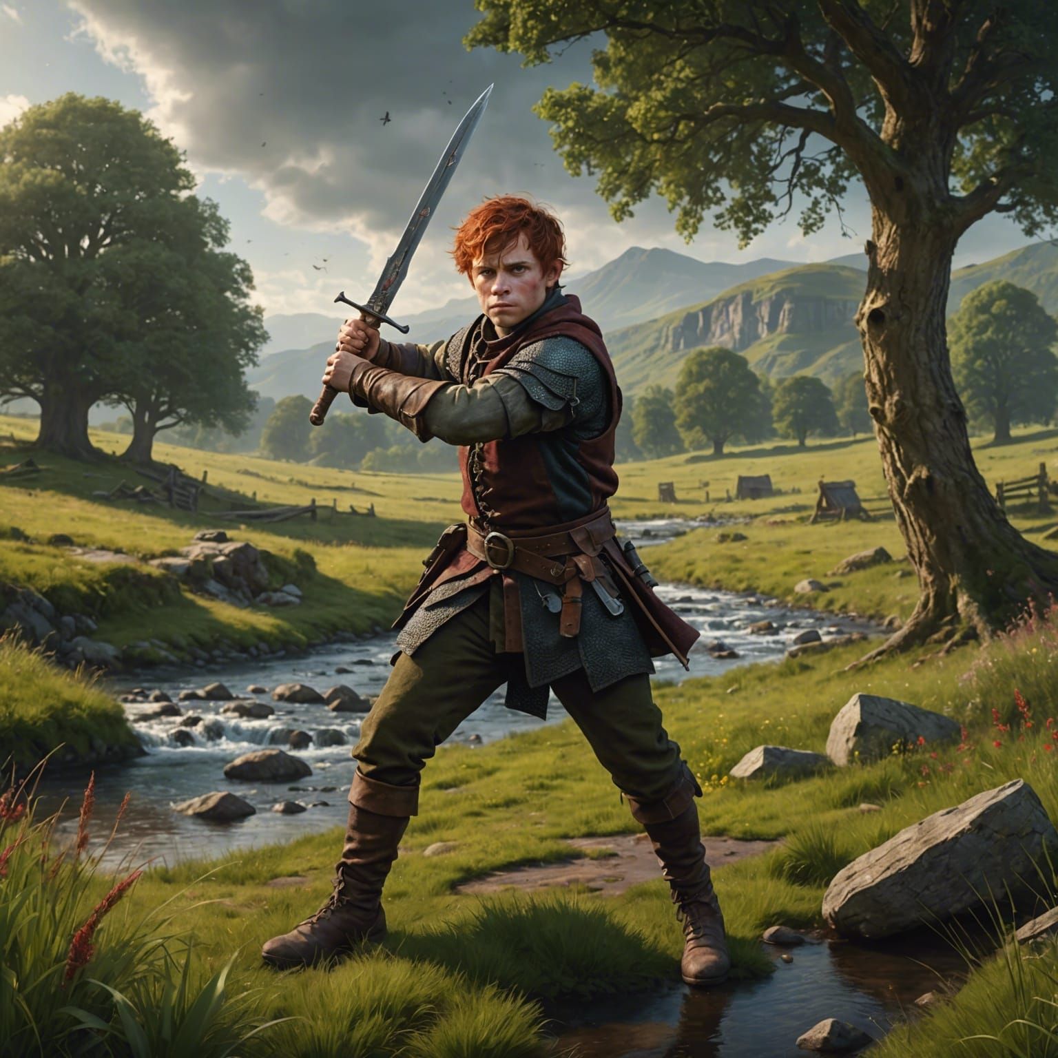 Halfling Rogue Throwing Knives in Meadow Digital Painting