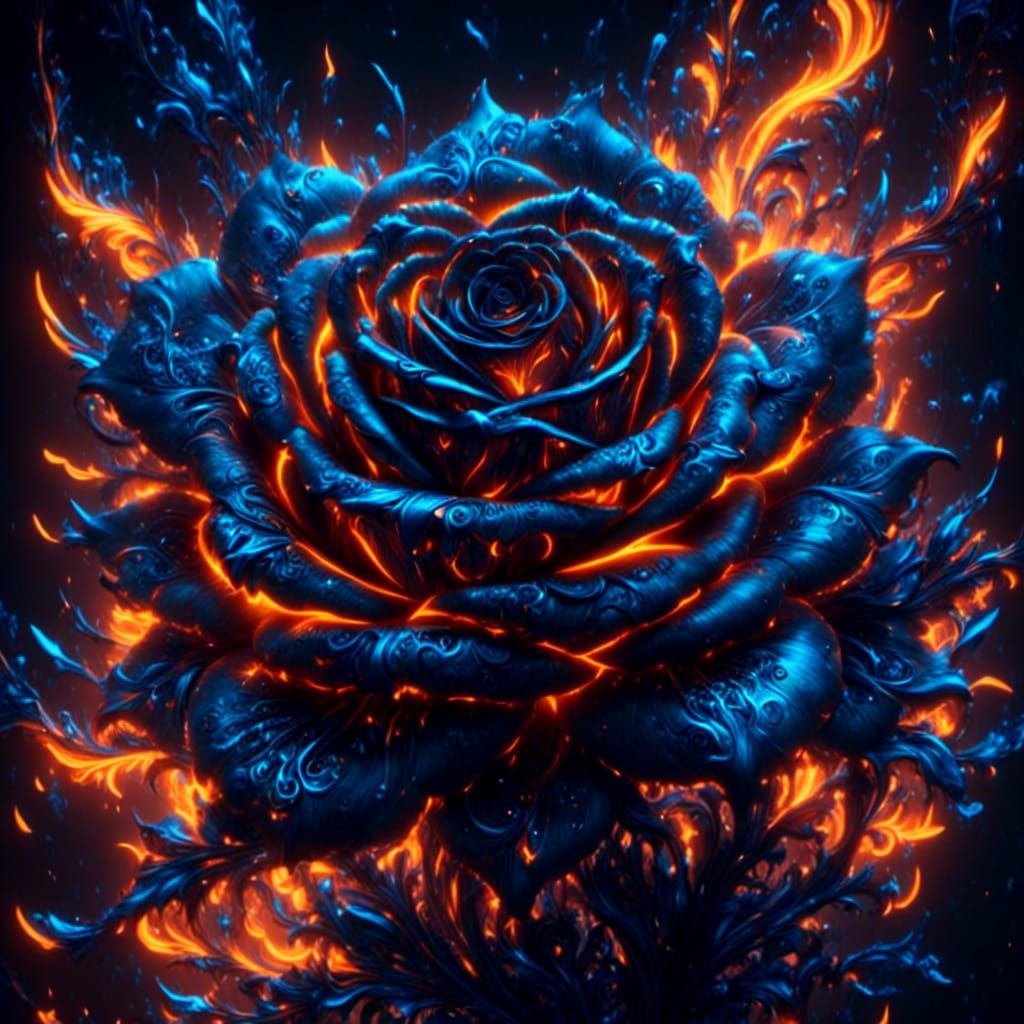 Gothic Rose and Neon Sword with Glowing Runes