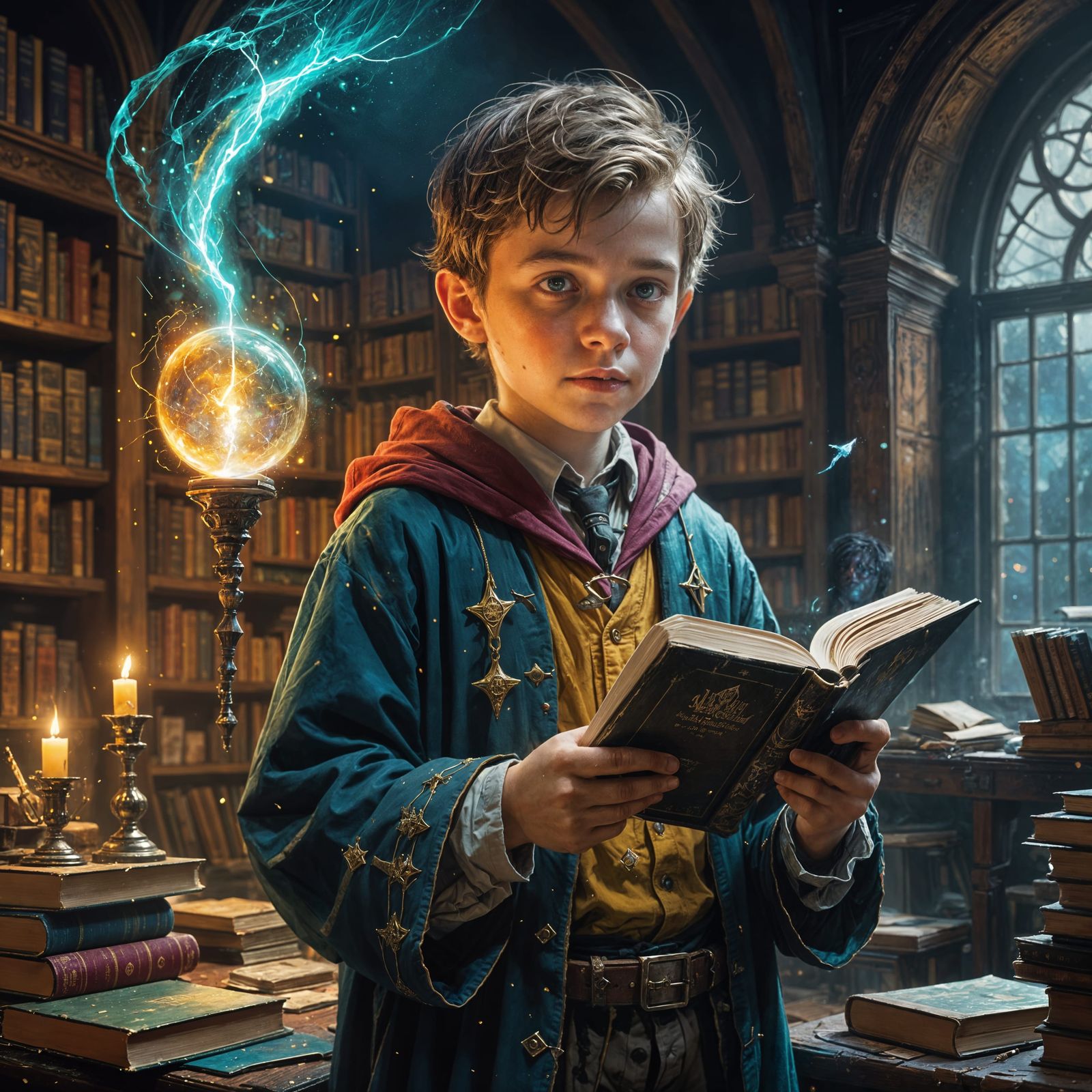 Young Wizard Practicing Magic: Colorful Matte Painting