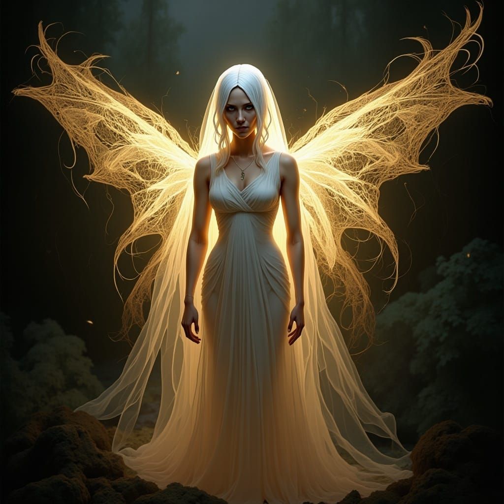 Ethereal Glowing Creature with Iridescent Wings