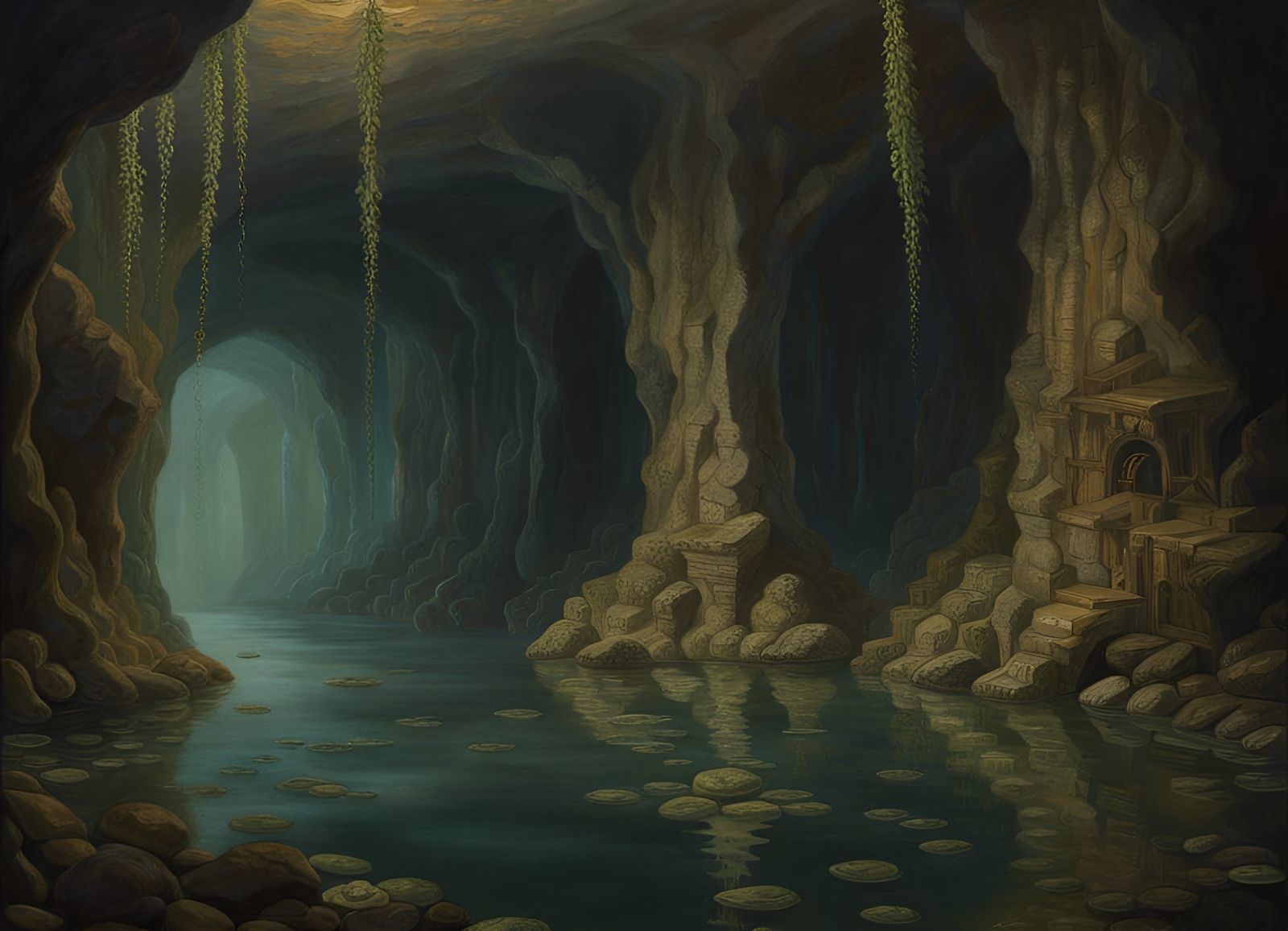 Murky Underwater Grotto in Renaissance Style
