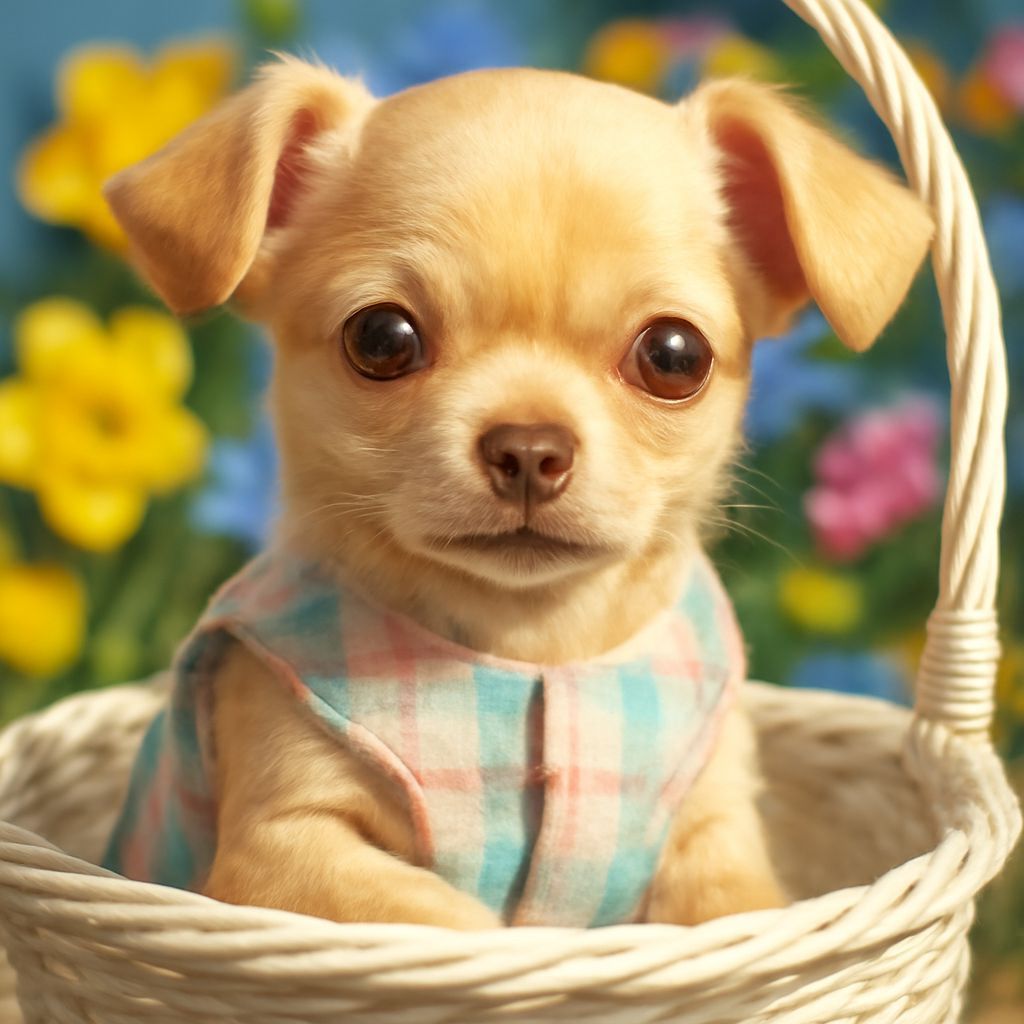 Hyperrealistic Chihuahua in Basket: 8K Resolution Art