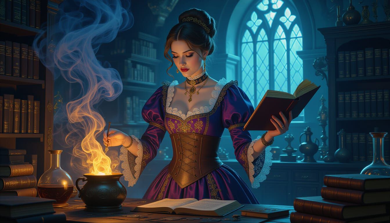 Victorian Alchemist Brewing a Spell, Painterly Style