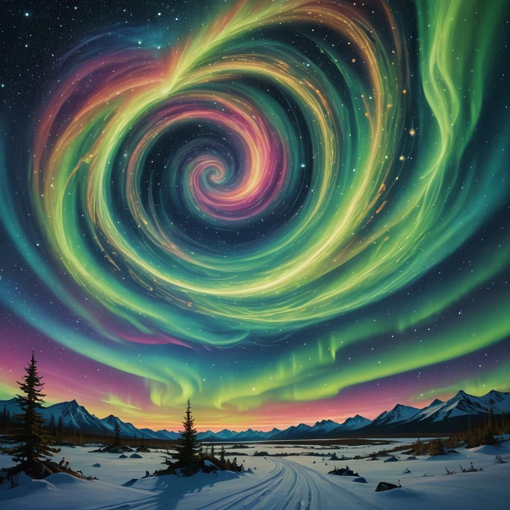 Aurora Borealis: Surreal Astral Illustration in the Far Nort...