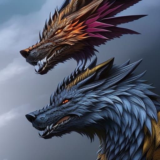 Hyperrealistic Dragon Wolf Concept Art