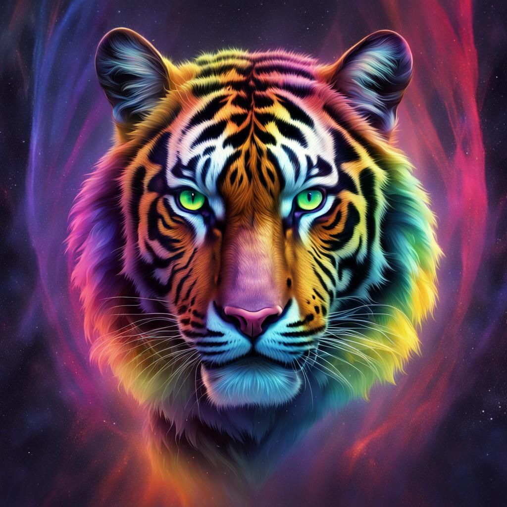 Rainbow Tiger in Nebula: Pop Art Style