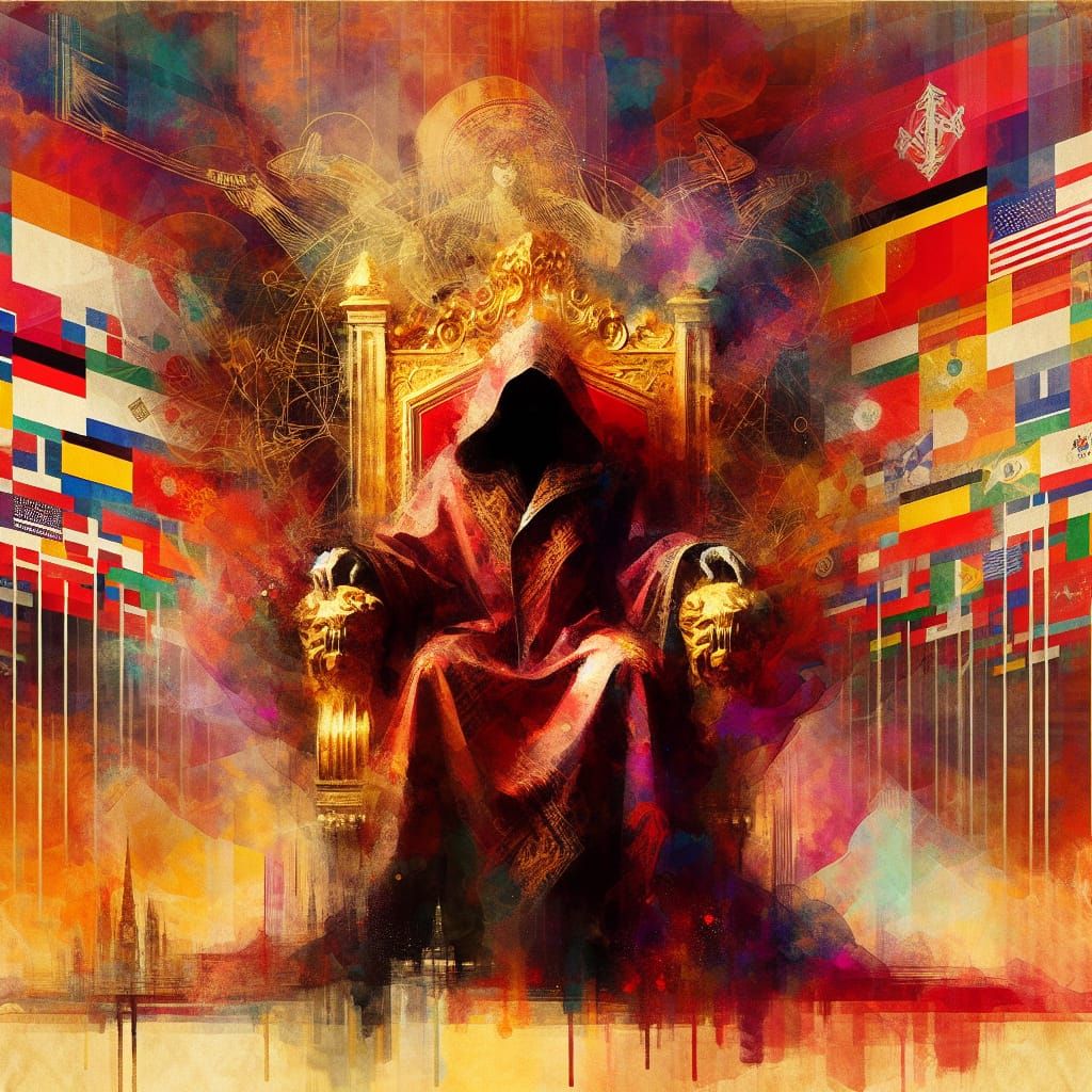 Figure on Gold Throne in Symbolist Watercolor