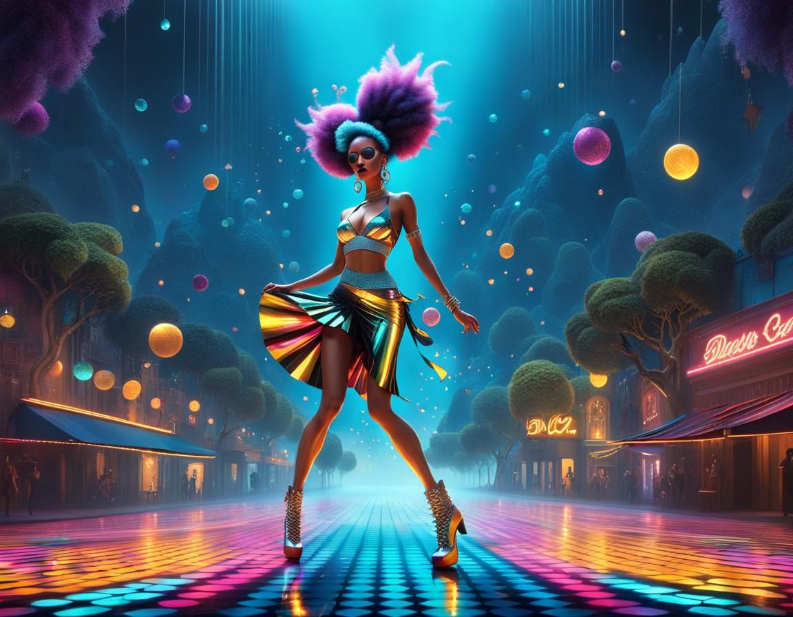 Disco Genie in Surreal Digital Art Landscape