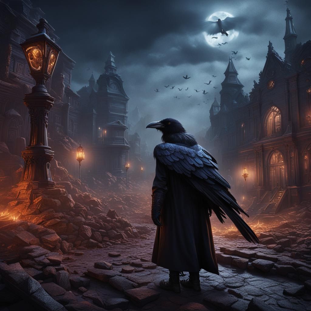 Dark Figure Transformation into Raven: Fantasy Concept Art