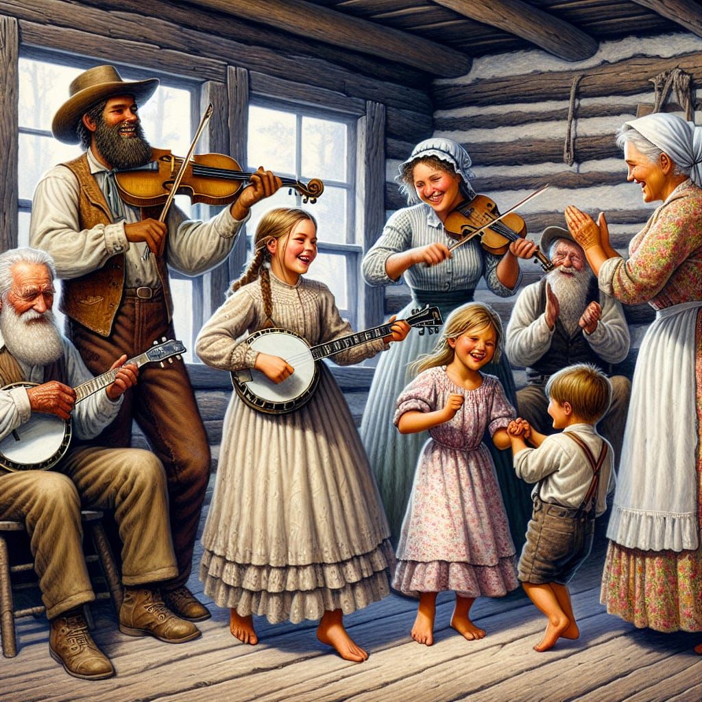 Family Harmony in 1850s Log Cabin