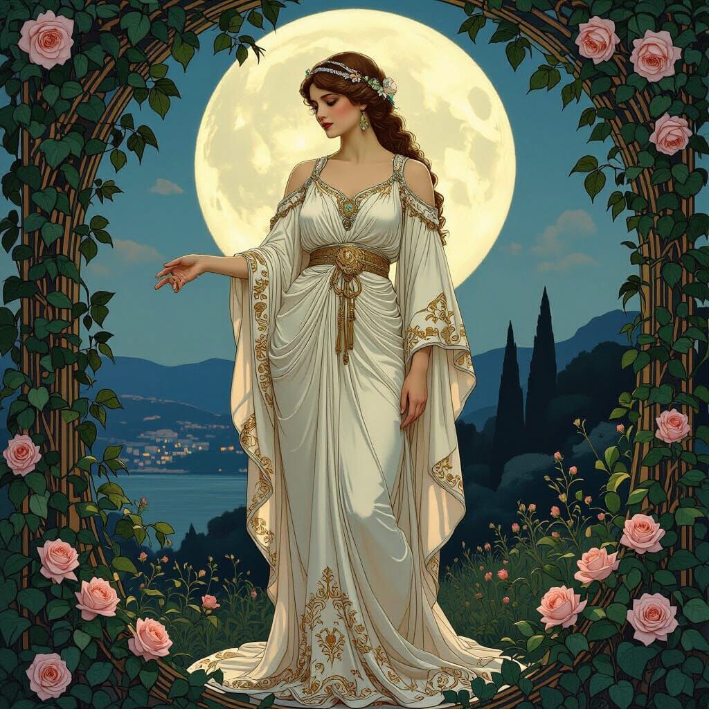 Aphrodite in Greek Landscape, Art Nouveau Style