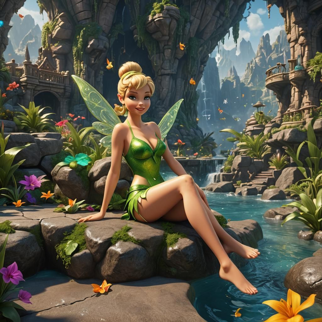 Tinker Bell Relaxing in a Fantastical Oasis