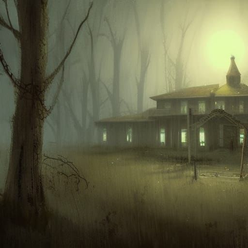 Sinister Abandoned Resort at Night